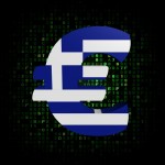 Euro symbol with Greek flag on hex code illustration