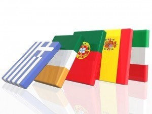 3D Domino effect in European country's flags   - isolated over
